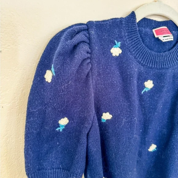 Kate Spade Blue Crew Neck Sweater with Puffed Sleeves - Picture 2 of 4